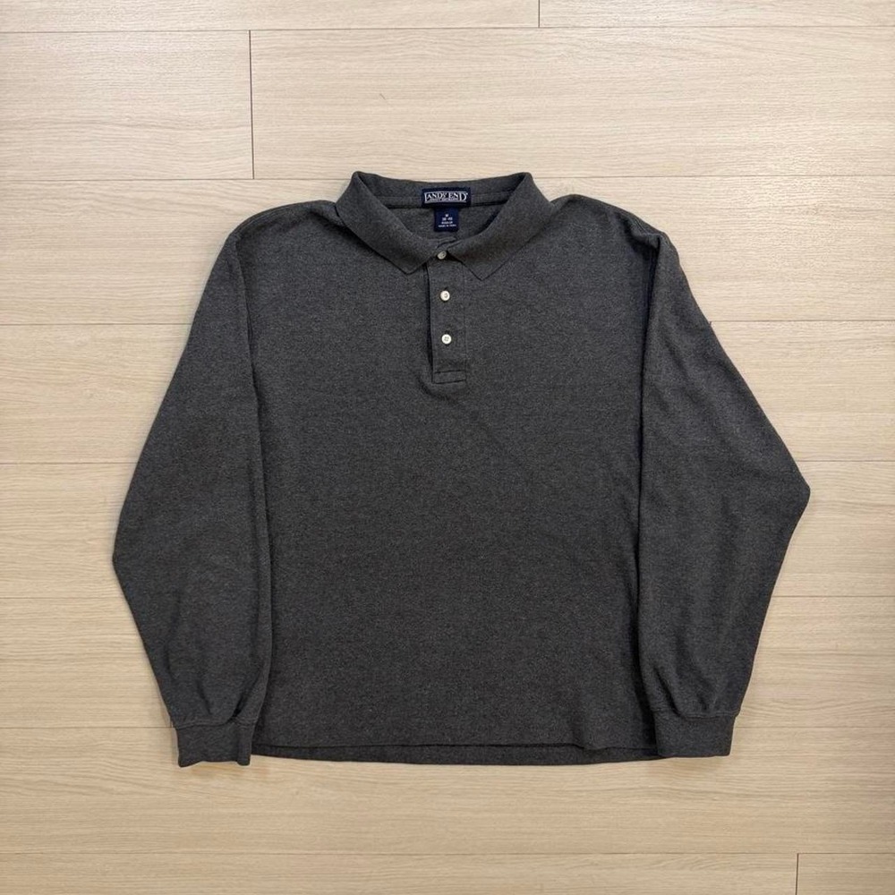 Lands End Grey Polo Long Sleeve Shirt Mens Size Medium Preppy